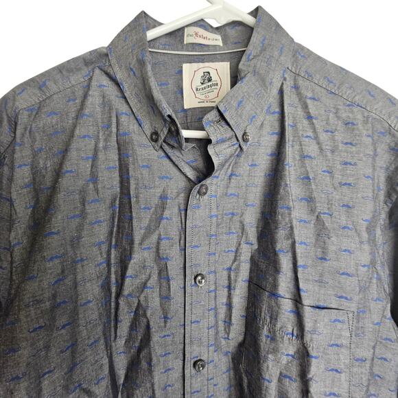 VTG Kennington Shirt Men L Gray Mustache Print Novelty Button Estate Lightweight - Picture 2 of 8